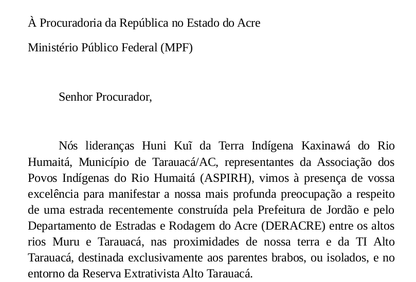 Documento entregue pelas lideranças indígenas ao MPF