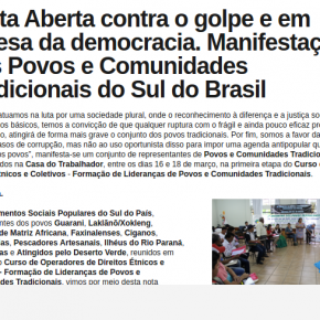 Carta Aberta contra o golpe e em defesa da democracia. Manifestação dos Povos e Comunidades Tradicionais do Sul do Brasil