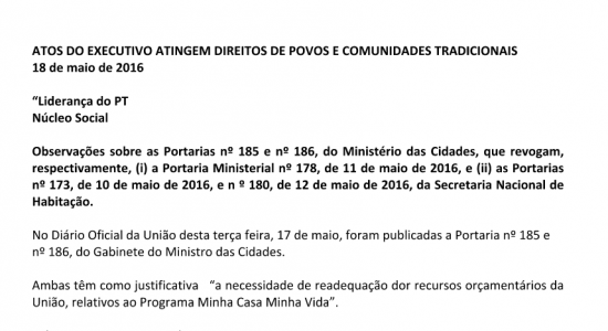 ATOS DO EXECUTIVO ATINGEM DIREITOS DE POVOS E COMUNIDADES TRADICIONAIS
