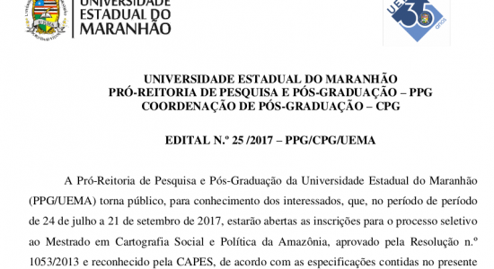 Seleção para o Mestrado em Cartografia Social e Política da Amazônia – PPGCSPA