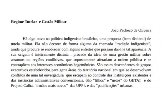 COMENTÁRIO DE JOÃO PACHECO SOBRE A PORTARIA 541, NO SITE DO INSTITUTO SOCIOAMBIENTAL (ISA) EM 18-07-2017