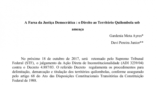 Carta de Gardenia Ayres e Davi Pereira sobre Ação de Inconstitucionalidade