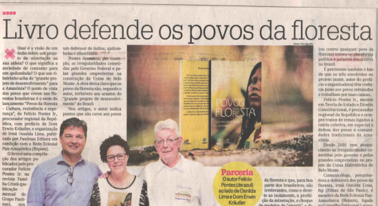 Livro "Povos da Floresta: Cultura, resistência e esperança", de Felício Pontes Jr. em matéria do jornal A Crítica, Manaus AM