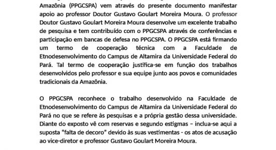 PPGCSPA - Manifestação Pública de Apoio ao Professor Doutor Gustavo Goulart Moreira Moura