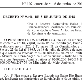 CRIAÇÃO DA RESEX DO BAIXO RIO BRANCO-JAUAPERI