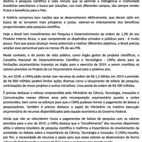 Carta Aberta do Presidente do CNPq - A Ciência Brasileira está em Risco