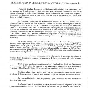 Moção do CONSUNI da UFRJ em defesa da liberdade de pensamento e da SBPC