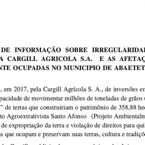 CARTA PÚBLICA DE INFORMAÇÃO SOBRE IRREGULARIDADES FUNDIÁRIAS PRATICADAS PELA CARGILL AGRICOLA S.A. E AS AFETAÇÕES DE TERRAS TRADICIONALMENTE OCUPADAS NO MUNICIPIO DE ABAETETUBA, ESTADO DO PARÁ