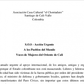 Asociación Casa Cultural “el Chontaduro” Santiago de Cali-Valle Colombia - S.O.S - Acción Urgente A los Pueblos del Mundo Voces de Mujeres del Oriente de Cali