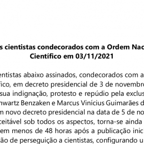 Carta aberta dos cientistas condecorados com a Ordem Nacional do Mérito Científico em 03/11/2021