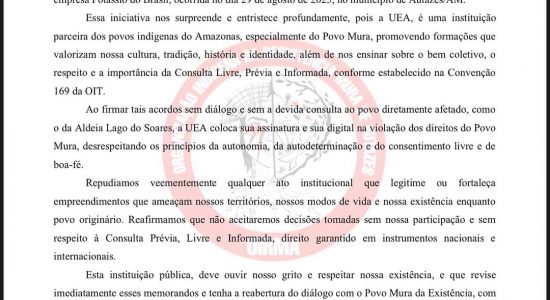 Nota Pública de Repúdio da Organização da Resistência Mura de Autazes (OIRMA)